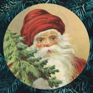 Adesivo Natal vintage, Victorian Papai Noel com árvore