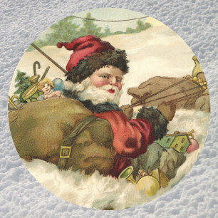 Adesivo Natal vintage, Victorian Papai Noel no trenó