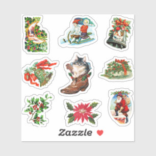 Adesivo Natal Vintage Vitoriano Azevinho, Sininhos, Papai