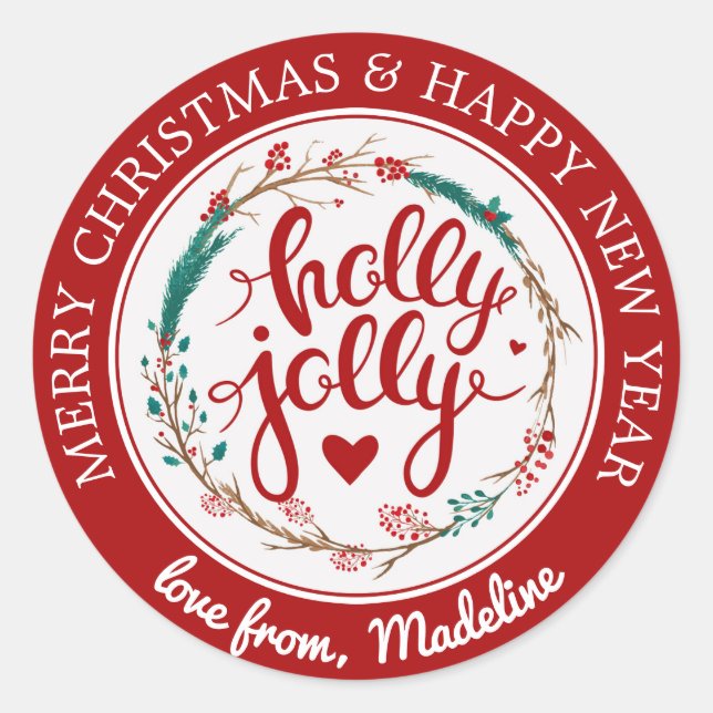 Adesivo Natal | Watercolor - Holly Jolly Wreath (Frente)