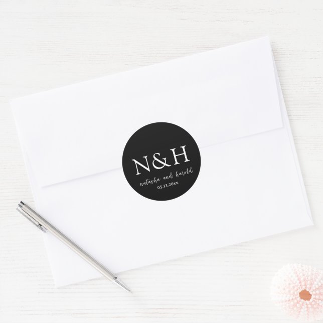 Adesivo Natasha Black Monograma Modern Weding (Envelope)