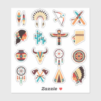 Adesivo Native American Tribal Icons Set – Feathers, Dream