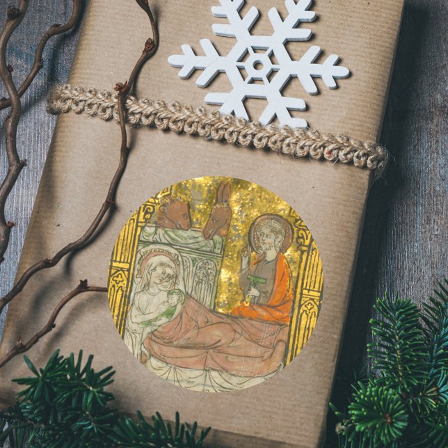 Adesivo Natividade cristã católica medieval (Medieval Manuscript Vintage Religious Catholic Christian Christmas Nativity Scene Gift Sticker)