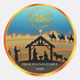 Adesivo Natividade Dourada Personalizada "Feliz Natal"