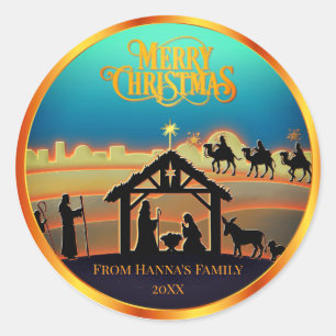 Adesivo Natividade Dourada Personalizada "Feliz Natal"