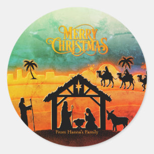 Adesivo Natividade Dourada Personalizada "Feliz Natal"