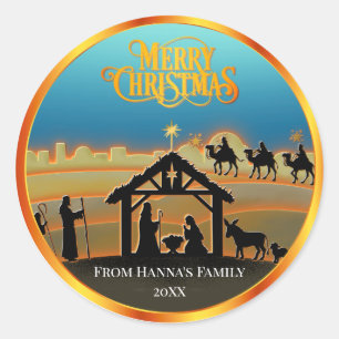 Adesivo Natividade Dourada Personalizada "Feliz Natal"