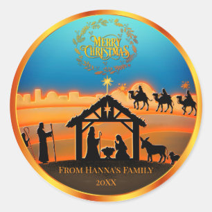 Adesivo Natividade Dourada Personalizada "Feliz Natal"