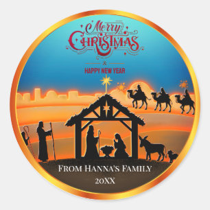 Adesivo Natividade Dourada Personalizada "Feliz Natal"