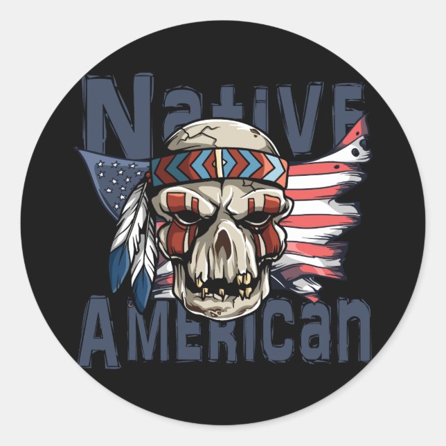 Adesivo Nativo Americano de Guerra Indígena Skull USA Flag (Frente)