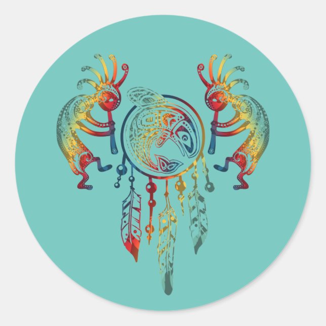 Adesivo Nativo americano Kokopelli Whale Dreamcatcher 1 (Frente)