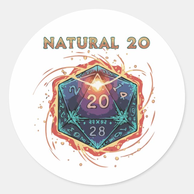 Adesivo Natural 20 Flaming D20 Dice | Epic D&D Critical   (Frente)