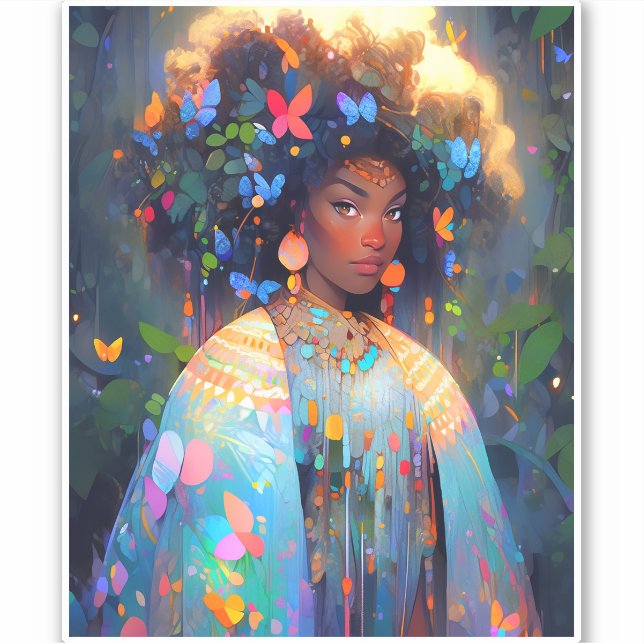 Adesivo Nature Goddese African American Fantasy Art (Frente)