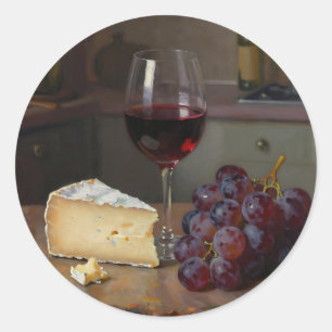 Adesivo Natureza-Morta Realista de Queijo e Uvas ao Vinho