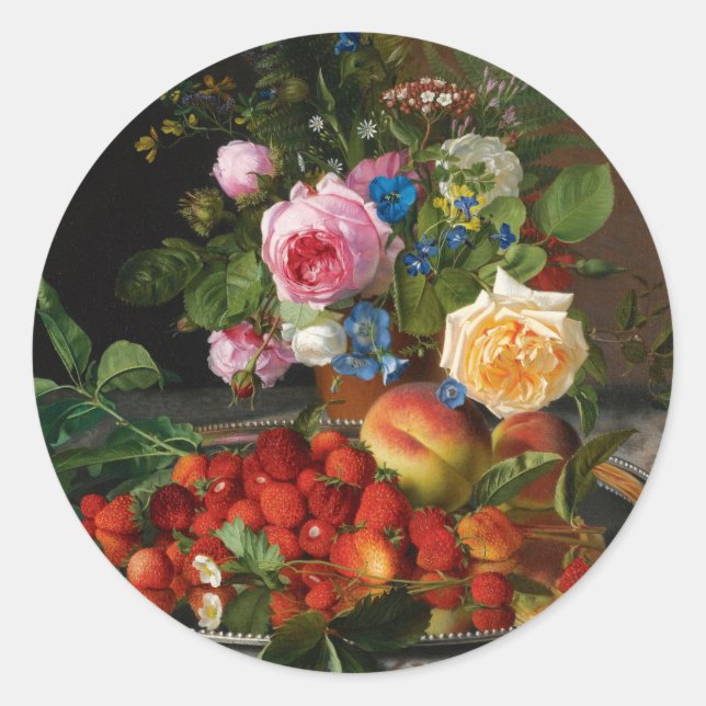 Adesivo Natureza Morta Rosas e Morangos por Otto Ottesen (Frente)