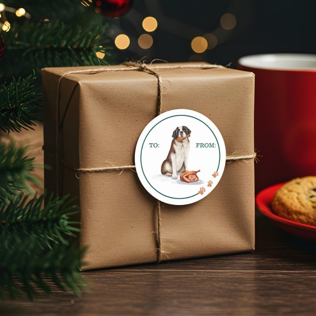 Adesivo Naughn Dog Watercolor Rua Bernard Comendo a Turqui (Naughty Dog Watercolor St Bernard Eating Turkey Classic Round Sticker)