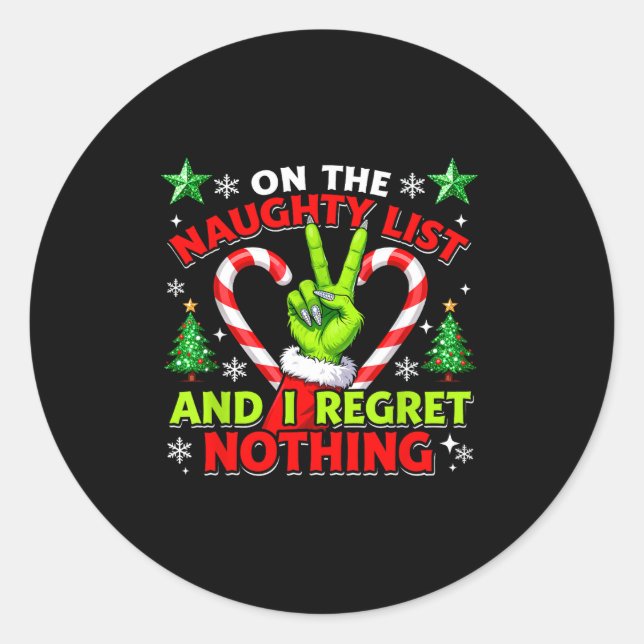Adesivo Naughty List Regret Nothing Christmas Funny Xmas  (Frente)
