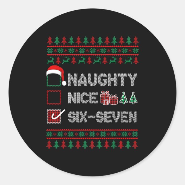Adesivo Naughty Nice 6 7 Funny Brainrot Meme Ugly Xmas Six (Frente)