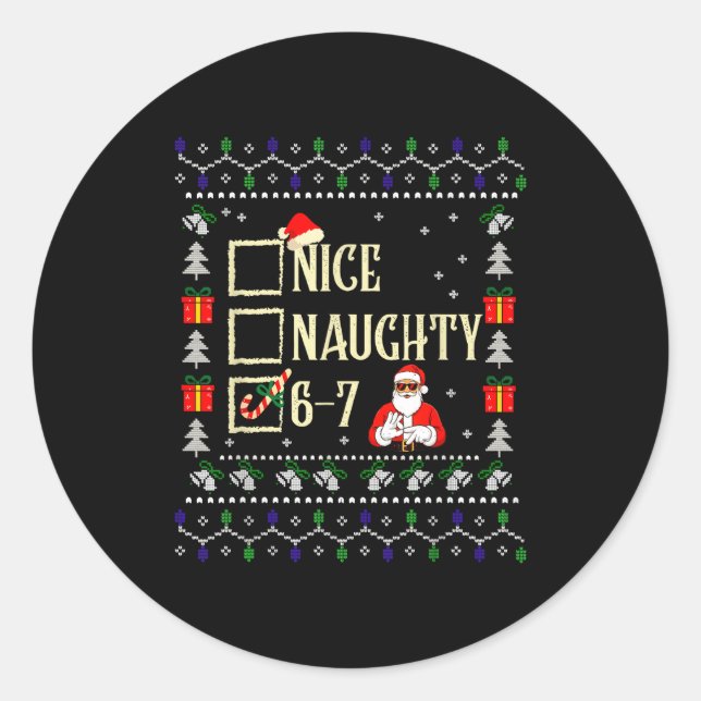 Adesivo Naughty Nice Six Seven Kids Ugly Christmas Sweater (Frente)