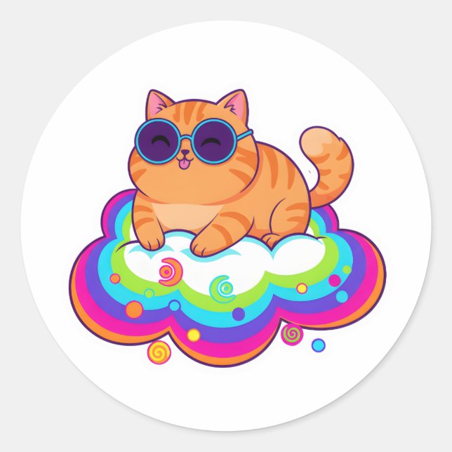 Adesivo naughty Orange Cat Blep on Rainbow Cloud (Frente)