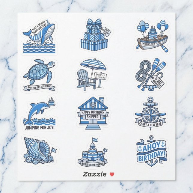 Adesivo Nautical Cabana Sailor Birthday Sticker Sheet Set (Coastal charm for your party.)