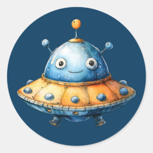 Adesivo Nave Espacial Extraterrestre Aquarela OVNI Fofo