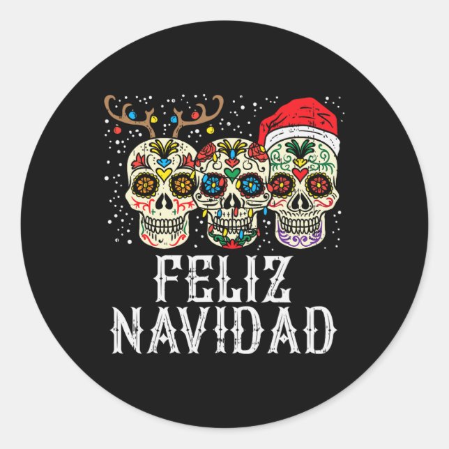 Adesivo Navidad Sugar Skulls Reindeers Papais noeis mexica (Frente)
