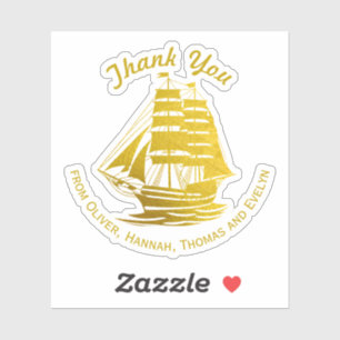 Adesivo Navio Alto Dourado Barco Vela Náutico Obrigado