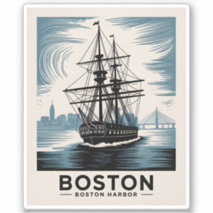 Adesivo Navio Alto Retro do Porto de Boston Vintage Minima
