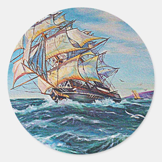 Adesivo Navio de vela na pintura de óleo em águas grossas (Frente)