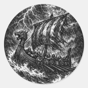 Adesivo Navio Viking no Temporal — Ink Saga Art