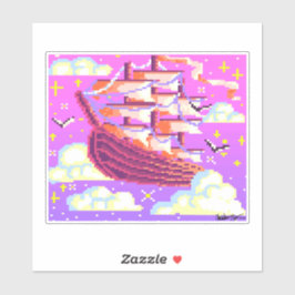 Adesivo Navio voador de Pixel rosa e roxo