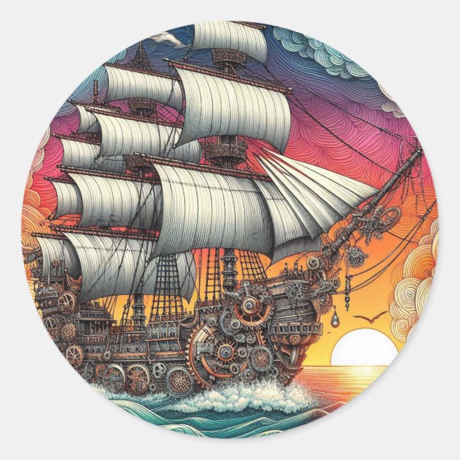ADESIVO NAVIOS A VELA STEAMPUNK PÔR DO SOL (Frente)