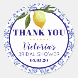 Adesivo Navy Blue and Lemon bridal shower round sticker