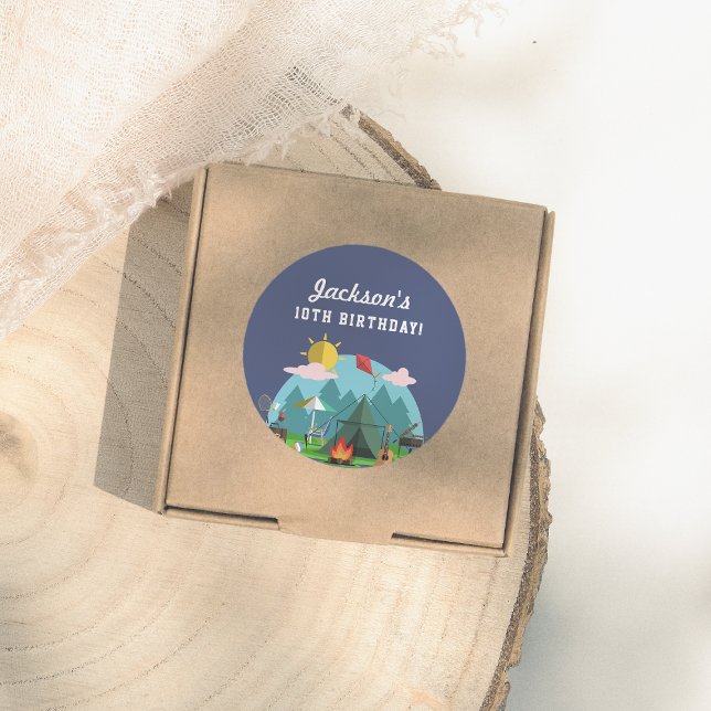 Adesivo Navy Blue Camping Birthday Party (Criador carregado)