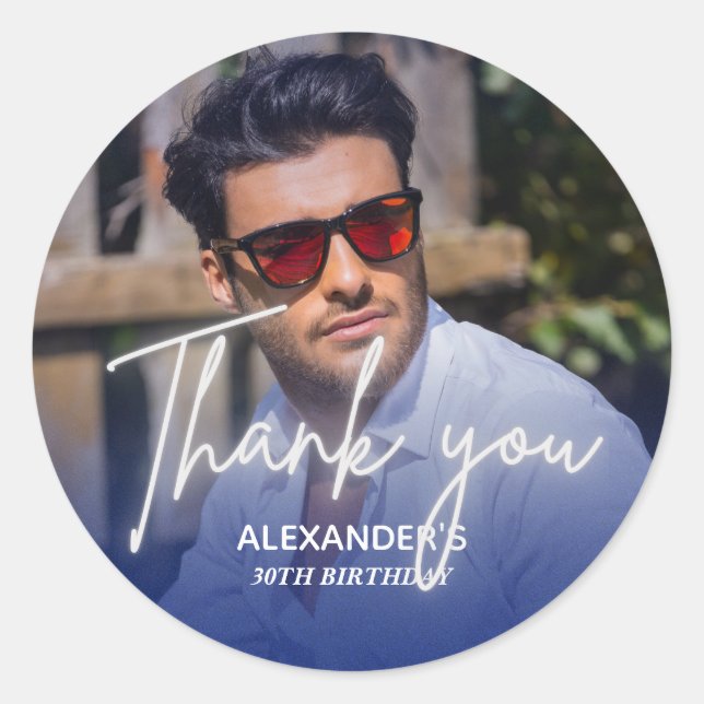 Adesivo Navy blue Gradient Photo Birthday Thank you (Frente)