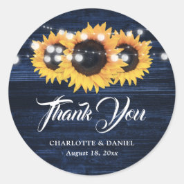 Adesivo Navy Blue Rustic Sunflower Wedding Thank You