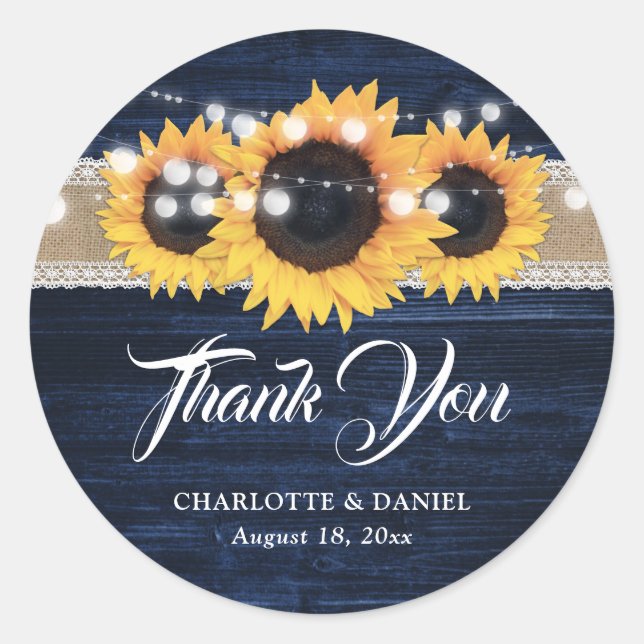 Adesivo Navy Blue Wood Burlap Lace Sunflower Wedding (Frente)