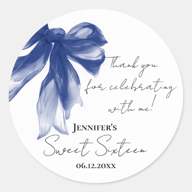 Adesivo Navy Bow Coquette Script Obrigado Sweet 16  (Frente)