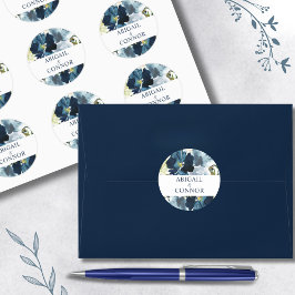 Adesivo Navy & Dusty Blue Floral Elegante Aquarela