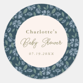 Adesivo Navy Frost Bloom Floral Baby Shower Personalizado