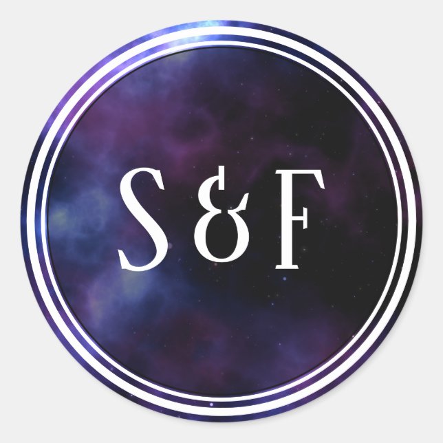 Adesivo Nebulosa Espacial Galáxia Roxa Monograma Envelope  (Frente)