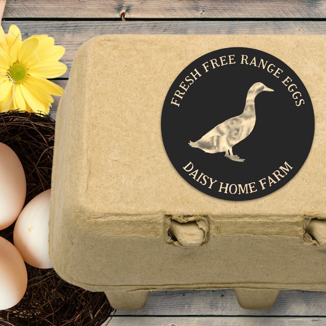 Adesivo Negócios de Ovos de Pato Fresco (Fresh free range duck egg box stickers with cute duck and personalized small business name)