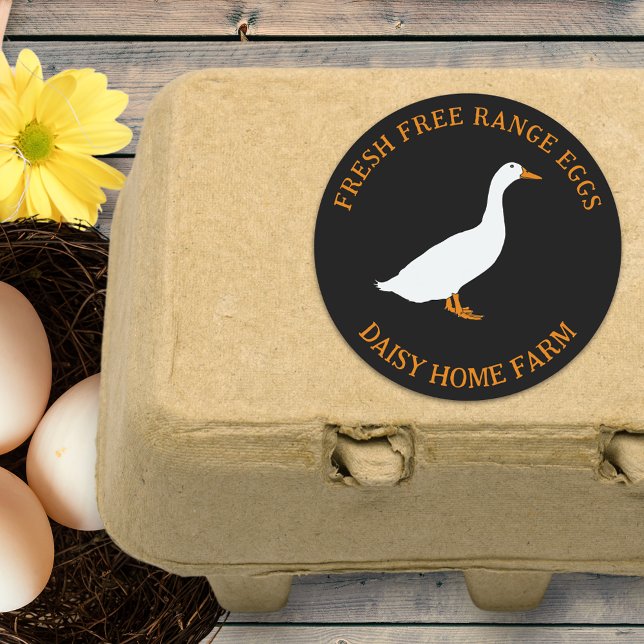 Adesivo Negócios de Ovos de Pato Fresco (Fresh free range duck egg box stickers with personalized small business name and cute duck )