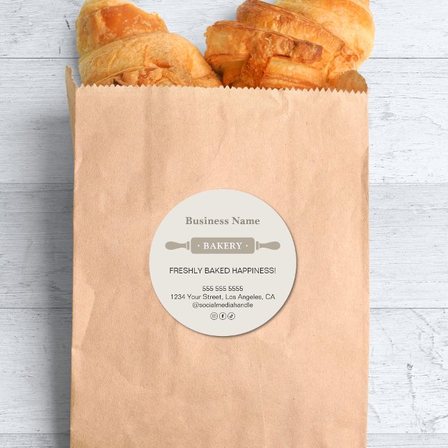 Adesivo Negócios de Pin Rolling Moderno (Modern Rolling Pin Bakery Business Classic Round Sticker)