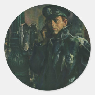 Adesivo Negócios Vintage, Policial no Telefone de Emergênc