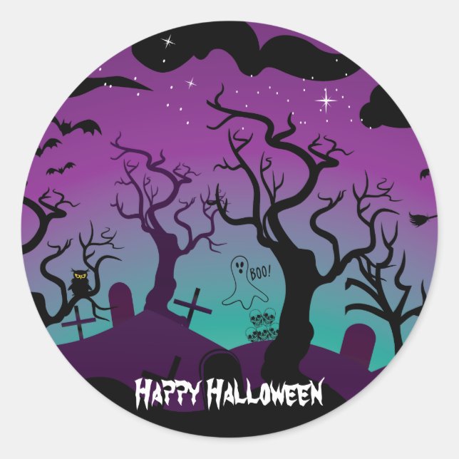 Adesivo Negra-cemitério, púrpura, Turquesa Halloween (Frente)