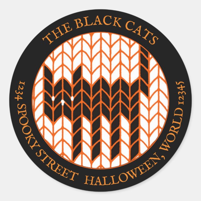 Adesivo NEGRO CAT KNIT Grandes Rótulos de Endereços Redond (Frente)