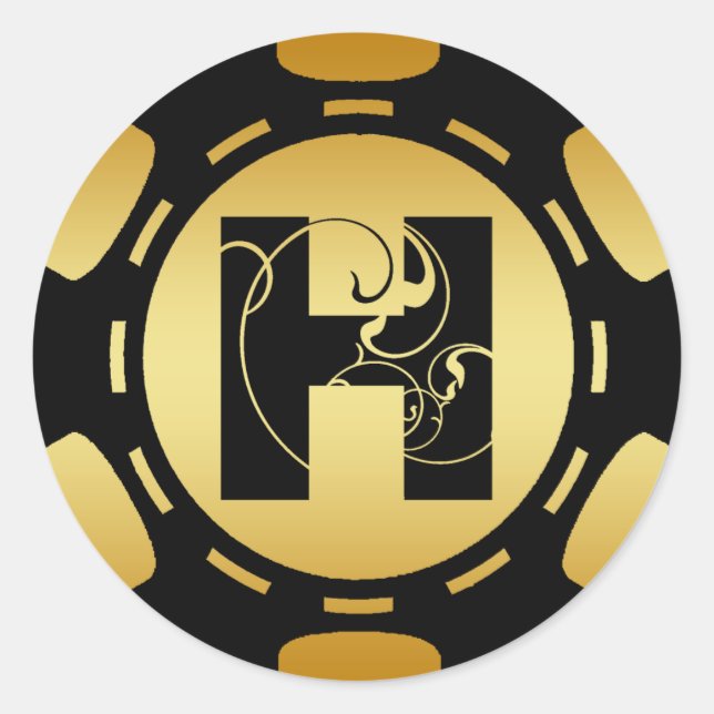 ADESIVO NEGRO E DOURADO MONOGRAMA - LETRA H POKER CHIP (Frente)