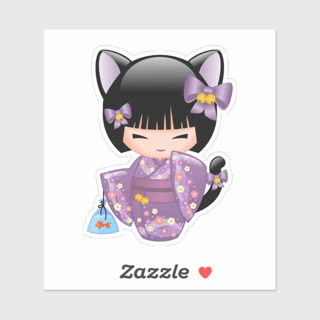 Adesivo Neko Kokeshi Doll - Cat Ears Geisha Girl (Folha)